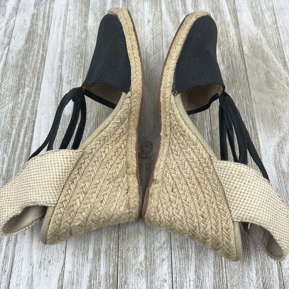 Adrienne Vittadini Shoes Wedge Espadrilles Black Tan Stretch 8.5 - Picture 9 of 10